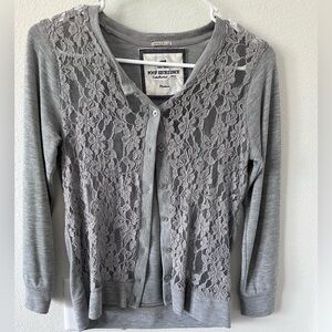 Poof Excellence Gray Lace Cardigan Sweater